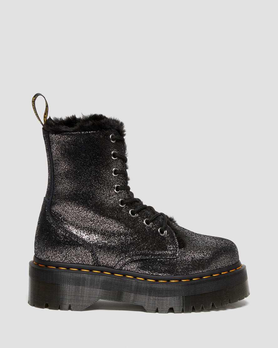 Dr Martens Jadon Boot Faux Fur-Lined Metallic Leather Naisten Platform Saappaat Mustat  Suomi |  0759PUSVR