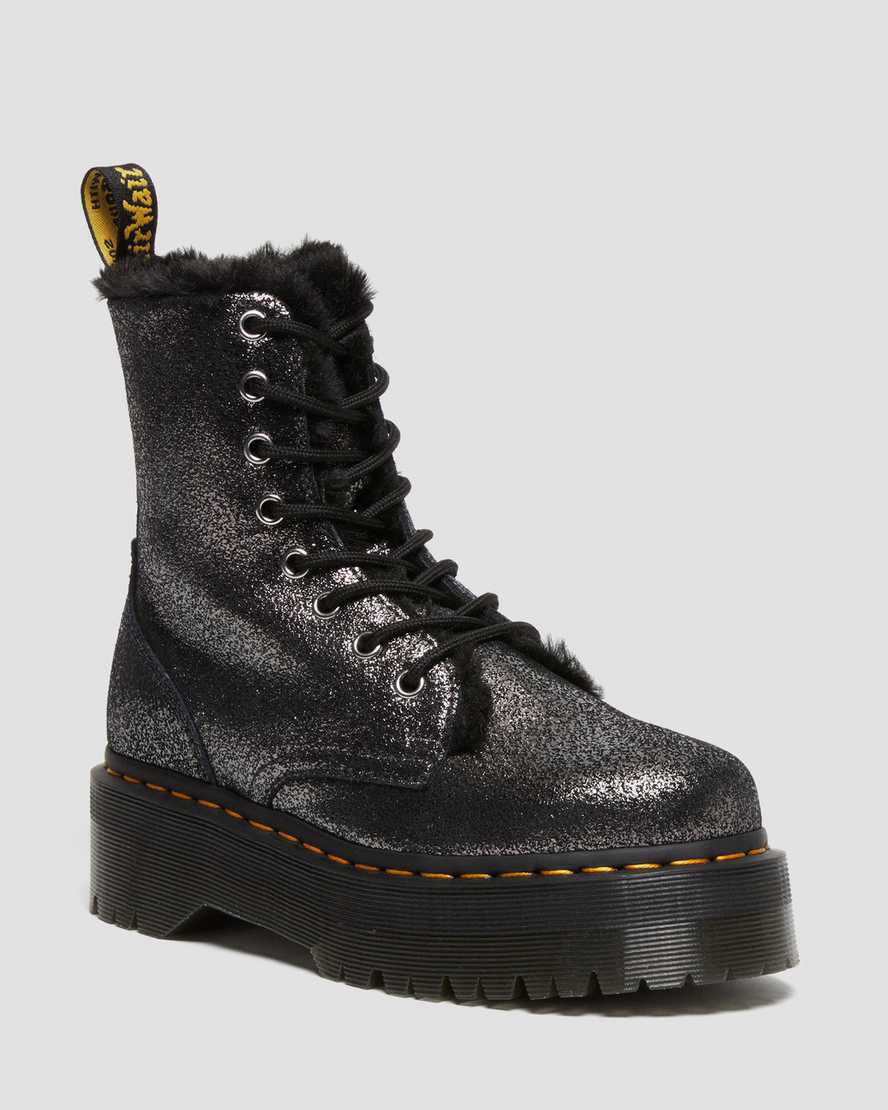 Dr Martens Jadon Boot Faux Fur-Lined Metallic Leather Naisten Platform Saappaat Mustat  Suomi |  0759PUSVR