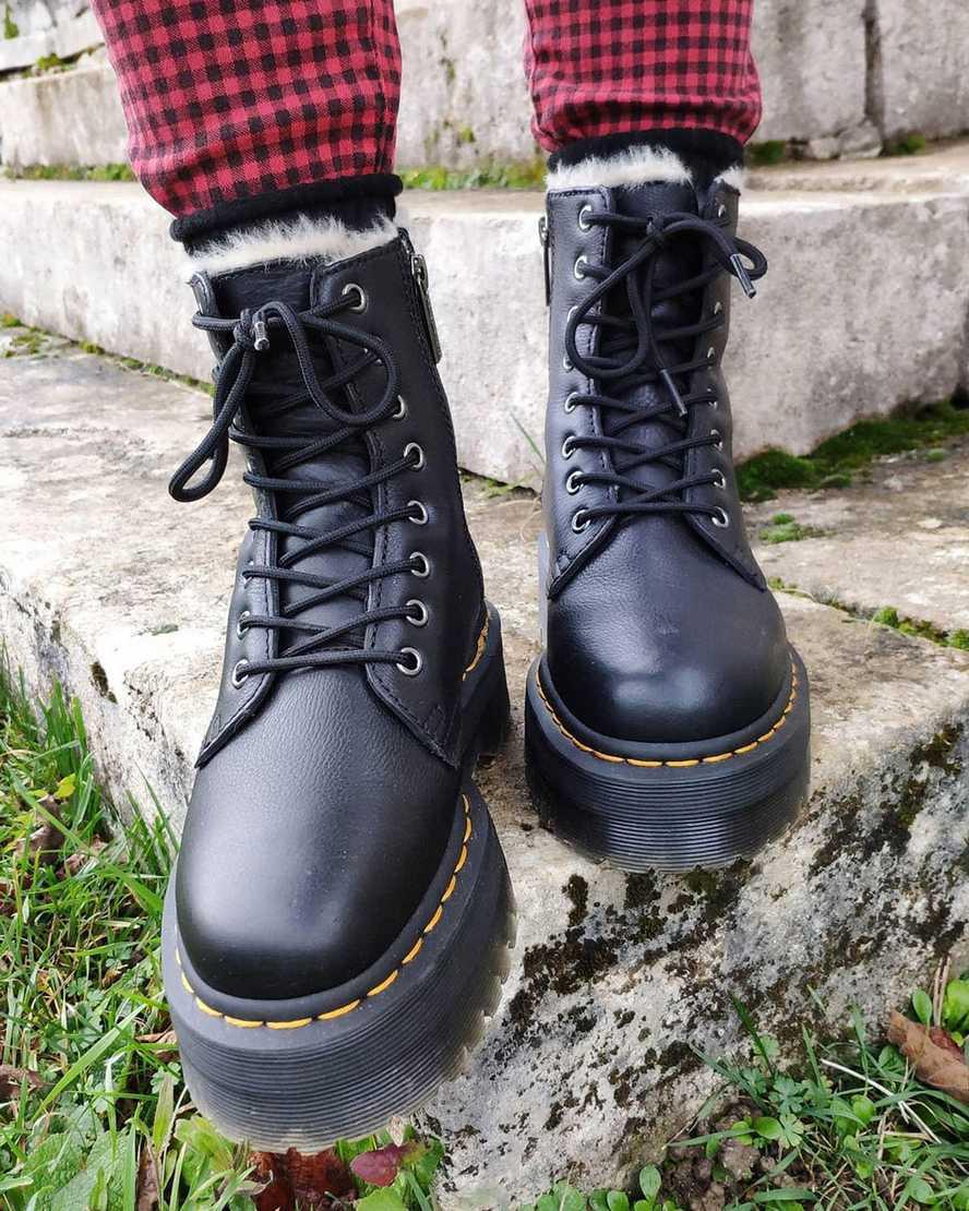 Dr Martens Jadon Boot Leather Faux Fur Lined Miesten Platform Saappaat Mustat  Suomi |  2786ZVFTN