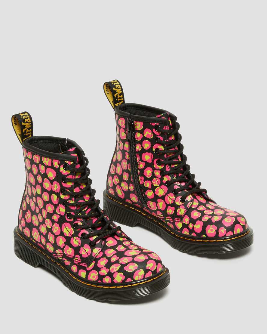 Dr Martens Junior 1460 Leopard Hydro Leather Lasten Nauhasaappaat Black/Pink  Suomi |  0783QHJPL