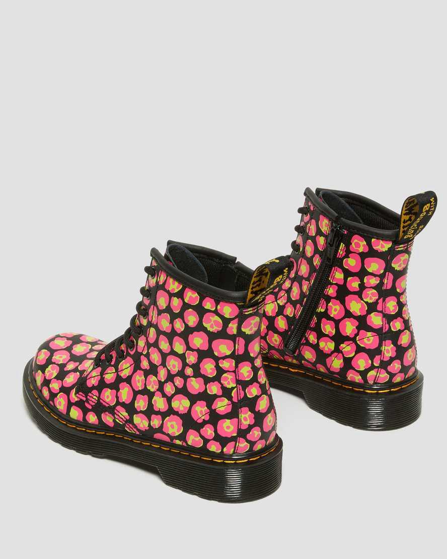 Dr Martens Junior 1460 Leopard Hydro Leather Lasten Nauhasaappaat Black/Pink  Suomi |  0783QHJPL