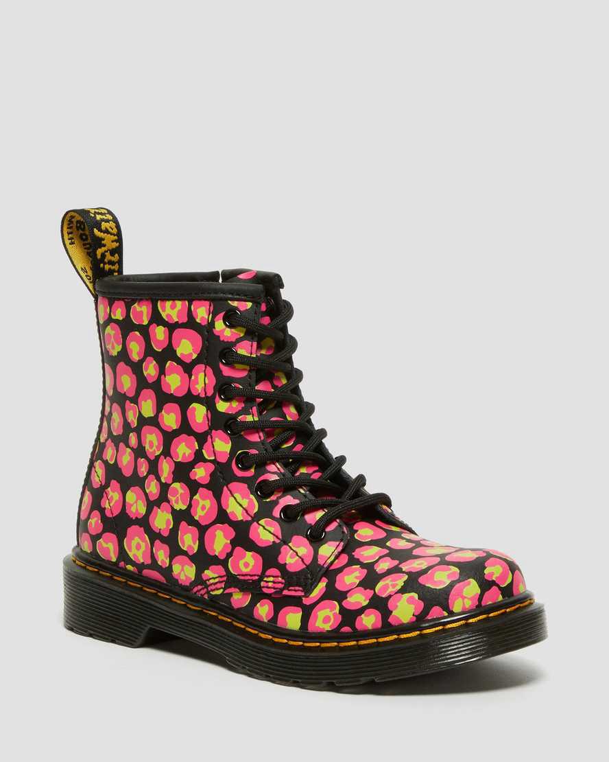 Dr Martens Junior 1460 Leopard Hydro Leather Lasten Nauhasaappaat Black/Pink  Suomi |  0783QHJPL