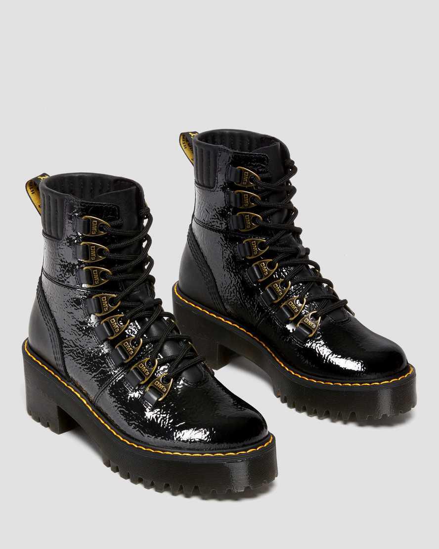 Dr Martens Laurenne Distressed Patent Leather Lace Up Naisten Korkokengät Saappaat Mustat  Suomi |  7820KBLPW