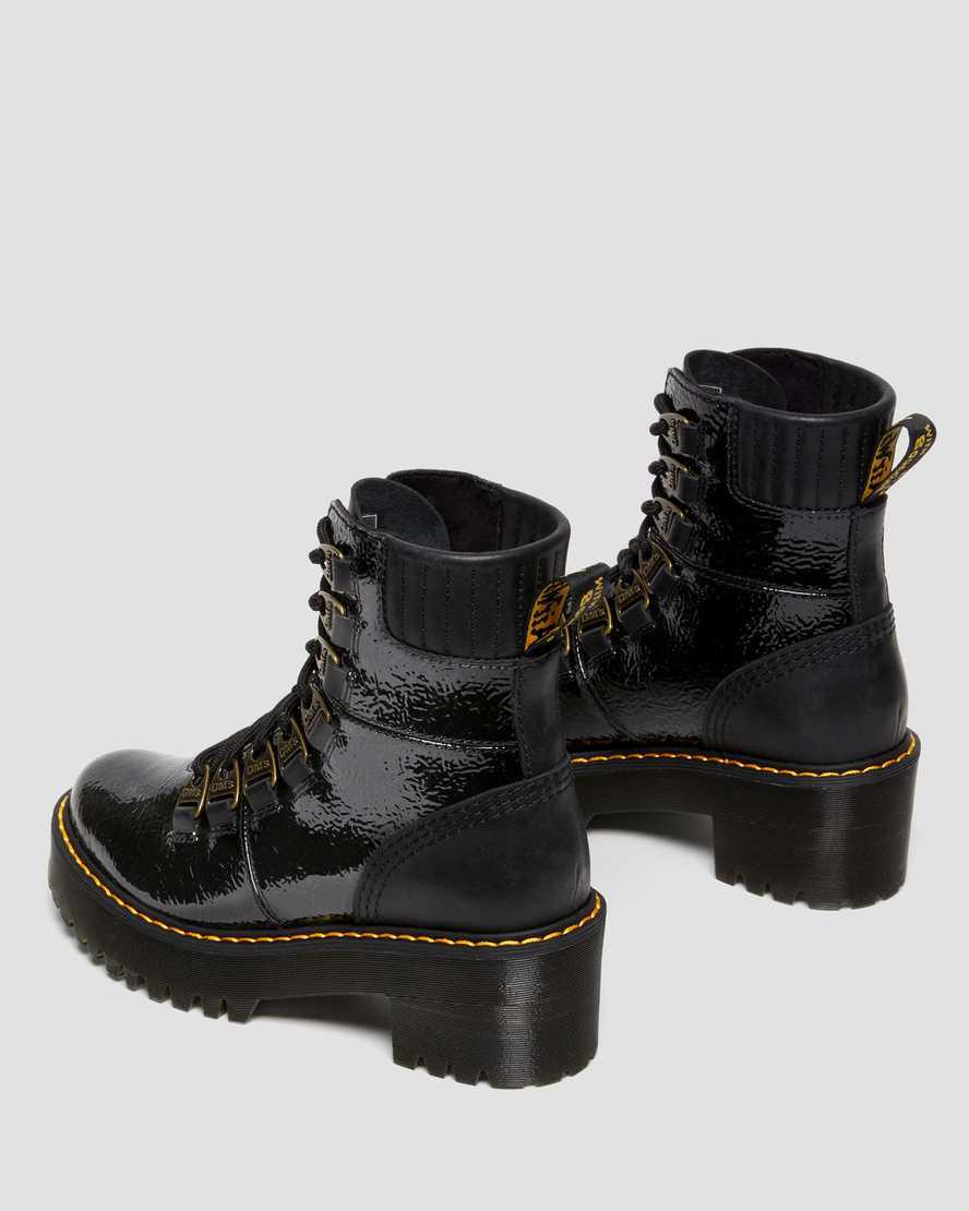 Dr Martens Laurenne Distressed Patent Leather Lace Up Naisten Korkokengät Saappaat Mustat  Suomi |  7820KBLPW