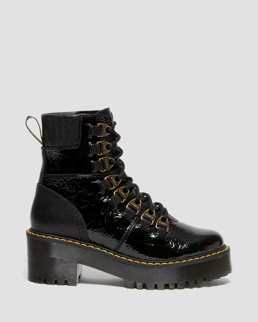 Dr Martens Laurenne Distressed Patent Leather Lace Up Naisten Korkokengät Saappaat Mustat  Suomi |  7820KBLPW