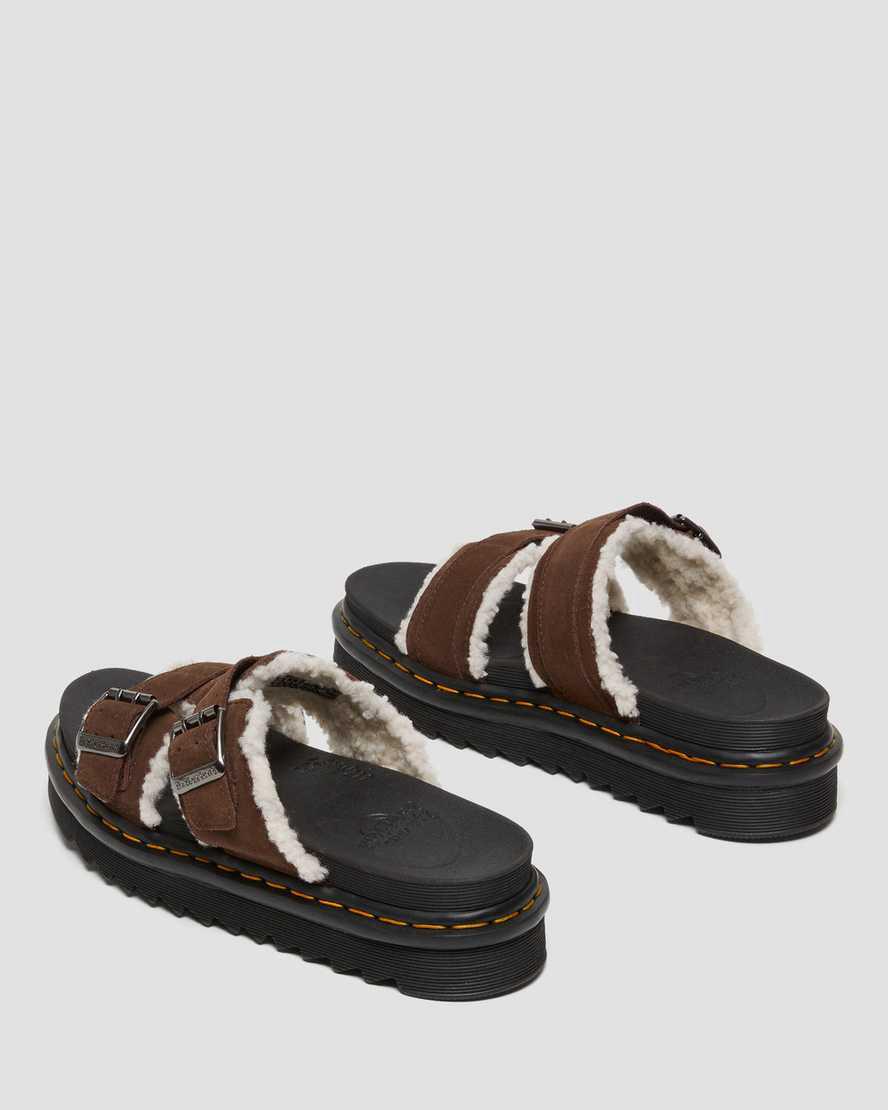 Dr Martens Myles Suede Fur-Lined Buckle Slide Naisten Platform Sandaalit Tummanruskea  Suomi |  8971YLPZN