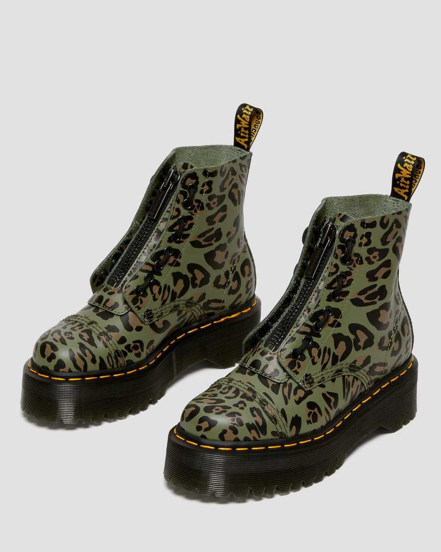 Dr Martens Sinclair Distorted Leopard Print Platform Naisten Nilkkurit Khaki Vihreä  Suomi |  2974UHLJE