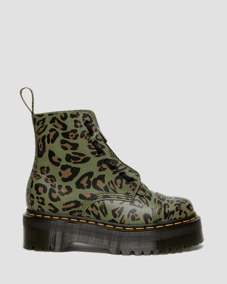 Dr Martens Sinclair Distorted Leopard Print Platform Naisten Nilkkurit Khaki Vihreä  Suomi |  2974UHLJE