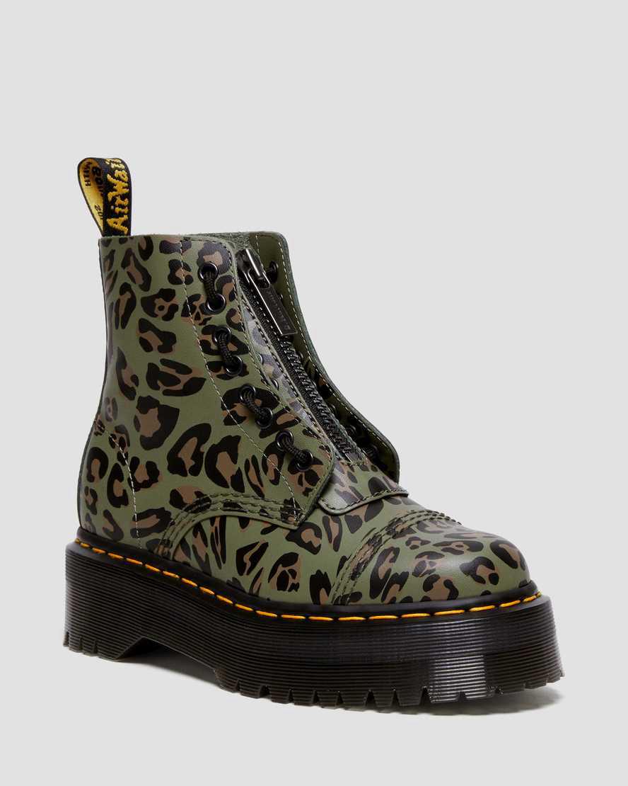 Dr Martens Sinclair Distorted Leopard Print Platform Naisten Nilkkurit Khaki Vihreä  Suomi |  2974UHLJE