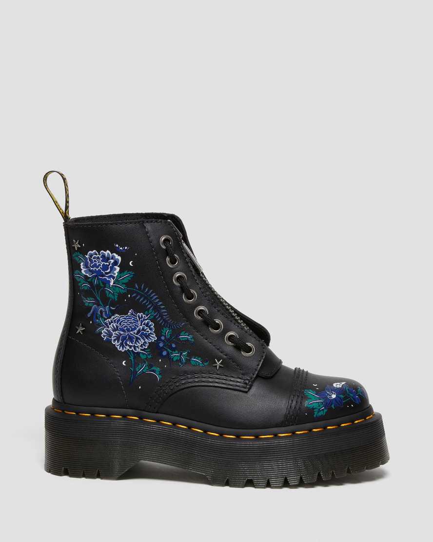 Dr Martens Sinclair Mystic Floral Leather Naisten Platform Saappaat Mustat  Suomi |  8456MUGIA