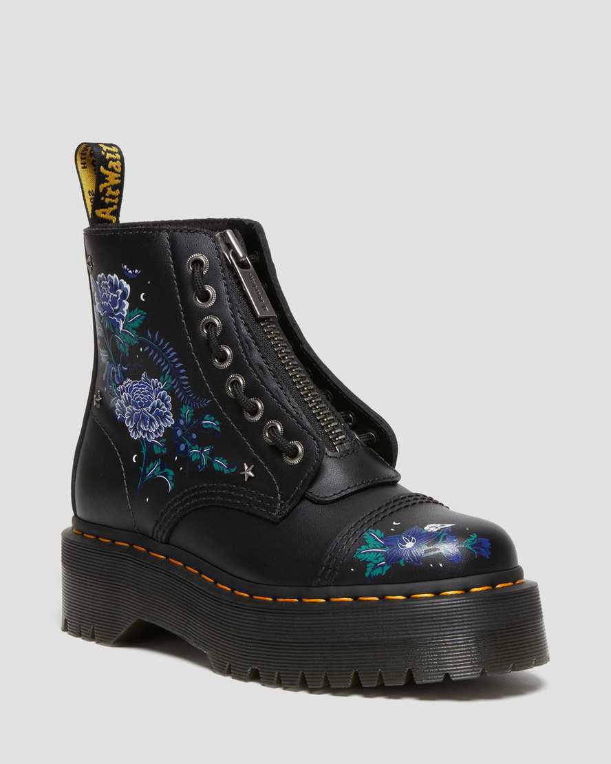 Dr Martens Sinclair Mystic Floral Leather Naisten Platform Saappaat Mustat  Suomi |  8456MUGIA