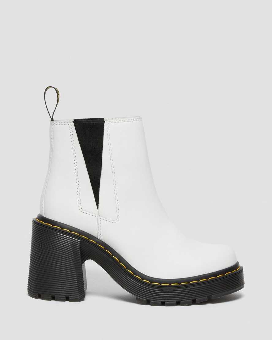 Dr Martens Spence Leather Flared Heel Naisten Chelsea Saappaat Valkoinen  Suomi |  7062EMDGK